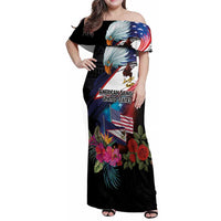 American Samoa and United States Together Family Matching Off Shoulder Maxi Dress and Hawaiian Shirt National Flag with Eagle-Hibiscus and Rose LT03 Mom's Dress Black - Polynesian Pride