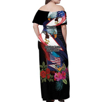 American Samoa and United States Together Family Matching Off Shoulder Maxi Dress and Hawaiian Shirt National Flag with Eagle-Hibiscus and Rose LT03 - Polynesian Pride