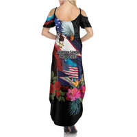 American Samoa and United States Together Family Matching Summer Maxi Dress and Hawaiian Shirt National Flag with Eagle-Hibiscus and Rose LT03 - Polynesian Pride