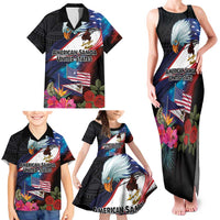 American Samoa and United States Together Family Matching Tank Maxi Dress and Hawaiian Shirt National Flag with Eagle-Hibiscus and Rose LT03 - Polynesian Pride