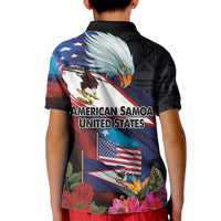 American Samoa and United States Together Kid Polo Shirt National Flag with Eagle-Hibiscus and Rose LT03 - Polynesian Pride