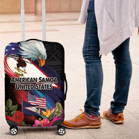 American Samoa and United States Together Luggage Cover National Flag with Eagle-Hibiscus and Rose LT03 Black - Polynesian Pride