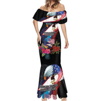 American Samoa and United States Together Mermaid Dress National Flag with Eagle-Hibiscus and Rose LT03 - Polynesian Pride