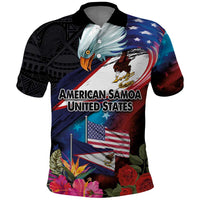 American Samoa and United States Together Polo Shirt National Flag with Eagle-Hibiscus and Rose LT03 Black - Polynesian Pride