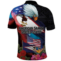 American Samoa and United States Together Polo Shirt National Flag with Eagle-Hibiscus and Rose LT03 - Polynesian Pride