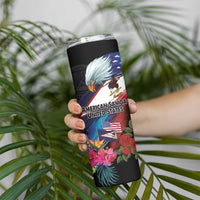 American Samoa and United States Together Skinny Tumbler National Flag with Eagle-Hibiscus and Rose LT03 - Polynesian Pride