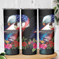 American Samoa and United States Together Skinny Tumbler National Flag with Eagle-Hibiscus and Rose LT03 - Polynesian Pride