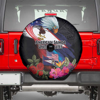 American Samoa and United States Together Spare Tire Cover National Flag with Eagle-Hibiscus and Rose LT03 - Polynesian Pride