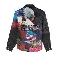 American Samoa and United States Together Women Casual Shirt National Flag with Eagle-Hibiscus and Rose LT03 - Polynesian Pride