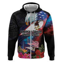 American Samoa and United States Together Zip Hoodie National Flag with Eagle-Hibiscus and Rose LT03 Zip Hoodie Black - Polynesian Pride