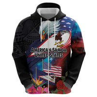 American Samoa and United States Together Zip Hoodie National Flag with Eagle-Hibiscus and Rose LT03 - Polynesian Pride