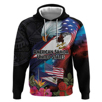 American Samoa and United States Together Zip Hoodie National Flag with Eagle-Hibiscus and Rose LT03 Pullover Hoodie Black - Polynesian Pride