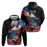 American Samoa and United States Together Zip Hoodie National Flag with Eagle-Hibiscus and Rose LT03 - Polynesian Pride