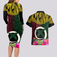 Vanuatu 44th Anniversary Independence Day Couples Matching Long Sleeve Bodycon Dress and Hawaiian Shirt Boars Tusk and Namele Plant LT03 - Polynesian Pride
