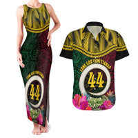 Vanuatu 44th Anniversary Independence Day Couples Matching Tank Maxi Dress and Hawaiian Shirt Boars Tusk and Namele Plant LT03 Black - Polynesian Pride