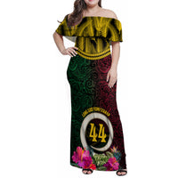 Vanuatu 44th Anniversary Independence Day Family Matching Off Shoulder Maxi Dress and Hawaiian Shirt Boars Tusk and Namele Plant LT03 Mom's Dress Black - Polynesian Pride