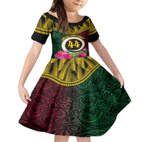 Vanuatu 44th Anniversary Independence Day Family Matching Puletasi and Hawaiian Shirt Boars Tusk and Namele Plant LT03 Daughter's Dress Black - Polynesian Pride