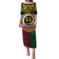 Vanuatu 44th Anniversary Independence Day Family Matching Puletasi and Hawaiian Shirt Boars Tusk and Namele Plant LT03 Mom's Dress Black - Polynesian Pride