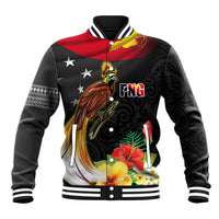 Papua New Guinea Independence Day Baseball Jacket PNG Flag and Bird-of-Paradise LT03 Unisex Black - Polynesian Pride