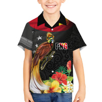 Papua New Guinea Independence Day Family Matching Off The Shoulder Long Sleeve Dress and Hawaiian Shirt PNG Flag and Bird-of-Paradise LT03 Son's Shirt Black - Polynesian Pride