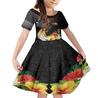 Papua New Guinea Independence Day Family Matching Off Shoulder Short Dress and Hawaiian Shirt PNG Flag and Bird-of-Paradise LT03 Daughter's Dress Black - Polynesian Pride