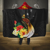 Papua New Guinea Independence Day Hooded Blanket PNG Flag and Bird-of-Paradise LT03 One Size Black - Polynesian Pride