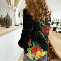 Papua New Guinea Independence Day Women Casual Shirt PNG Flag and Bird-of-Paradise LT03 - Polynesian Pride