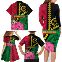 Vanuatu Flag Hibiscus Polynesian Pattern Family Matching Long Sleeve Bodycon Dress and Hawaiian Shirt LT03 - Polynesian Pride