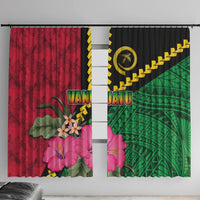 Vanuatu Flag Hibiscus Polynesian Pattern Window Curtain