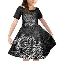 Hawaii Monk Seal and Dolphin Family Matching Mermaid Dress and Hawaiian Shirt Polynesian Kakau Pattern Black White Color LT03 Daughter's Dress Black - Polynesian Pride