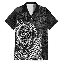 Hawaii Monk Seal and Dolphin Family Matching Mermaid Dress and Hawaiian Shirt Polynesian Kakau Pattern Black White Color LT03 Dad's Shirt - Short Sleeve Black - Polynesian Pride