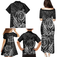 Hawaii Monk Seal and Dolphin Family Matching Puletasi and Hawaiian Shirt Polynesian Kakau Pattern Black White Color LT03 - Polynesian Pride