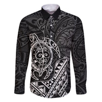Hawaii Monk Seal and Dolphin Family Matching Puletasi and Hawaiian Shirt Polynesian Kakau Pattern Black White Color LT03 Dad's Shirt - Long Sleeve Black - Polynesian Pride