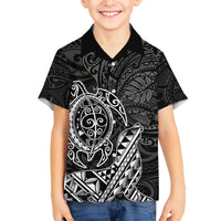 Hawaii Monk Seal and Dolphin Family Matching Puletasi and Hawaiian Shirt Polynesian Kakau Pattern Black White Color LT03 Son's Shirt Black - Polynesian Pride