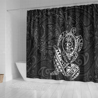 Hawaii Monk Seal and Dolphin Shower Curtain Polynesian Kakau Pattern Black White Color