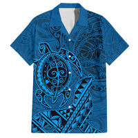 Hawaii Monk Seal and Dolphin Family Matching Off Shoulder Maxi Dress and Hawaiian Shirt Polynesian Kakau Pattern Blue LT03 Dad's Shirt - Short Sleeve Blue - Polynesian Pride