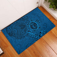 Hawaii Monk Seal and Dolphin Rubber Doormat Polynesian Kakau Pattern Blue