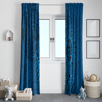 Hawaii Monk Seal and Dolphin Window Curtain Polynesian Kakau Pattern Blue