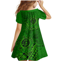 Hawaii Monk Seal and Dolphin Family Matching Mermaid Dress and Hawaiian Shirt Polynesian Kakau Pattern Green LT03 - Polynesian Pride