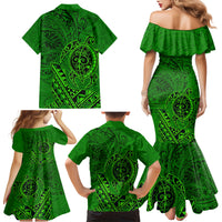 Hawaii Monk Seal and Dolphin Family Matching Mermaid Dress and Hawaiian Shirt Polynesian Kakau Pattern Green LT03 - Polynesian Pride