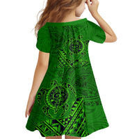 Hawaii Monk Seal and Dolphin Family Matching Off Shoulder Maxi Dress and Hawaiian Shirt Polynesian Kakau Pattern Green LT03 - Polynesian Pride