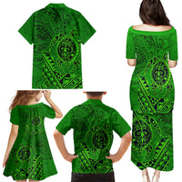 Hawaii Monk Seal and Dolphin Family Matching Puletasi and Hawaiian Shirt Polynesian Kakau Pattern Green LT03 - Polynesian Pride