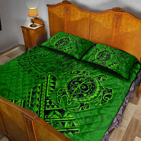 Hawaii Monk Seal and Dolphin Quilt Bed Set Polynesian Kakau Pattern Green