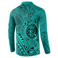 Hawaii Monk Seal and Dolphin Button Sweatshirt Polynesian Kakau Pattern Turquoise
