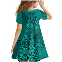 Hawaii Monk Seal and Dolphin Family Matching Mermaid Dress and Hawaiian Shirt Polynesian Kakau Pattern Turquoise LT03 - Polynesian Pride