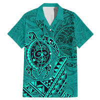Hawaii Monk Seal and Dolphin Family Matching Mermaid Dress and Hawaiian Shirt Polynesian Kakau Pattern Turquoise LT03 Dad's Shirt - Short Sleeve Turquoise - Polynesian Pride