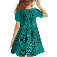 Hawaii Monk Seal and Dolphin Family Matching Off Shoulder Maxi Dress and Hawaiian Shirt Polynesian Kakau Pattern Turquoise LT03 - Polynesian Pride