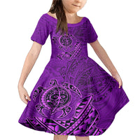 Hawaii Monk Seal and Dolphin Family Matching Mermaid Dress and Hawaiian Shirt Polynesian Kakau Pattern Purple LT03 Daughter's Dress Purple - Polynesian Pride