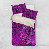 Hawaii Monk Seal and Dolphin Bedding Set Polynesian Kakau Pattern Pink