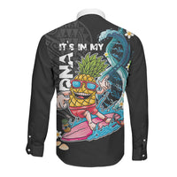 Hawaii Pineapple Surfing Long Sleeve Button Shirt It's in My DNA - Kakau and Polynesian Pattern LT03 - Polynesian Pride